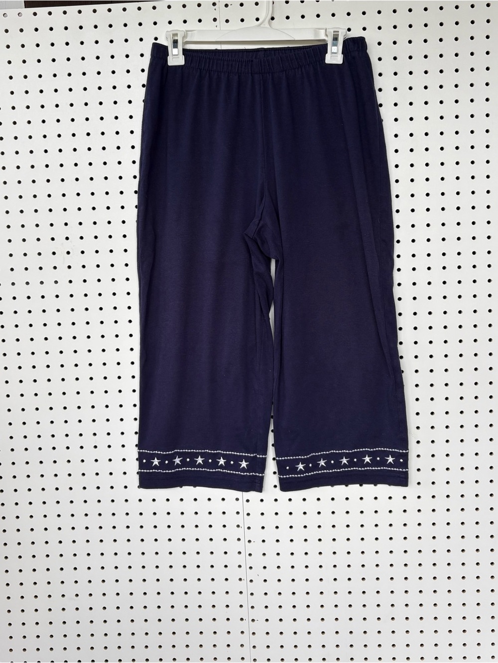 Cathy Daniel’s Navy Star-Trim wide leg capris size L